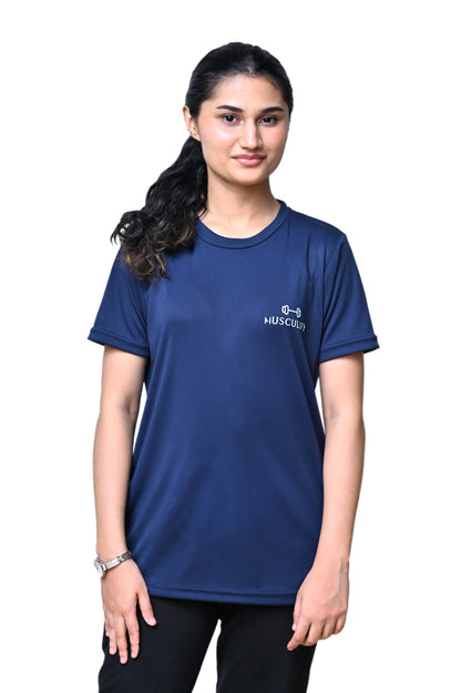 PLAIN NAVY ROUND NECK DRY T-SHIRT (Women's)