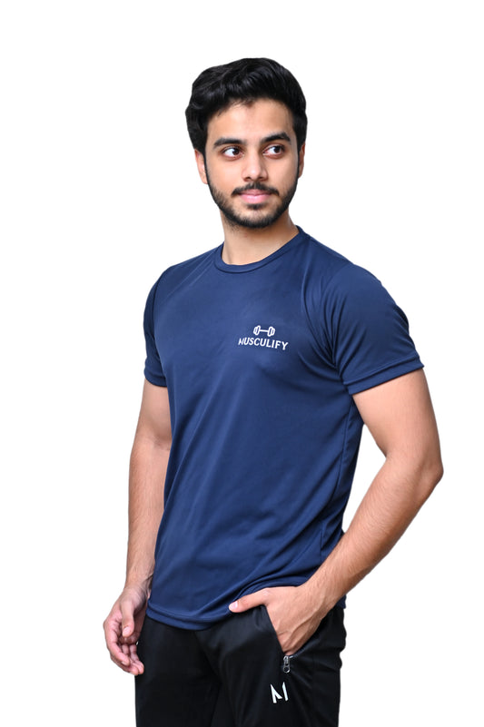 PLAIN NAVY ROUND NECK DRY T-SHIRT (MENS)