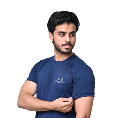 PLAIN NAVY ROUND NECK DRY T-SHIRT (MENS)