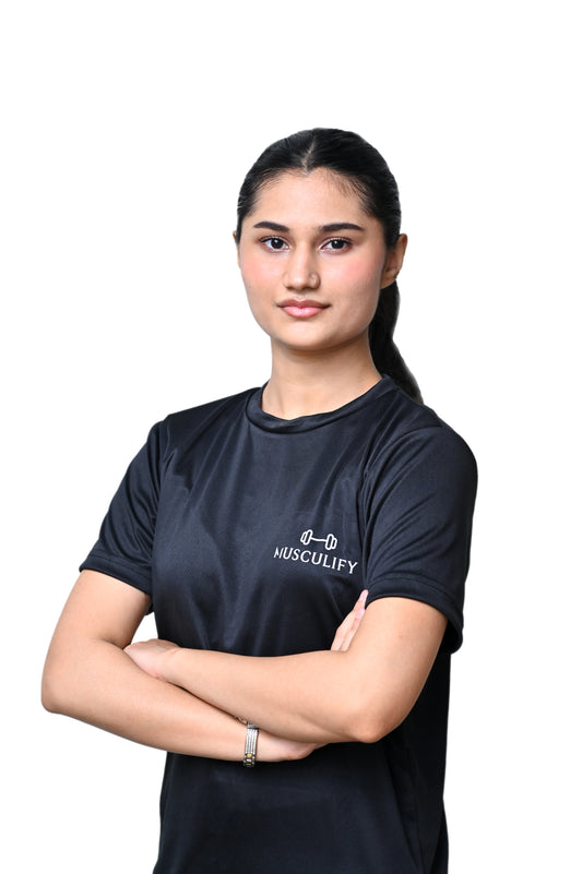 PLAIN BLACK ROUND NECK DRY T-SHIRT (WOMENS)
