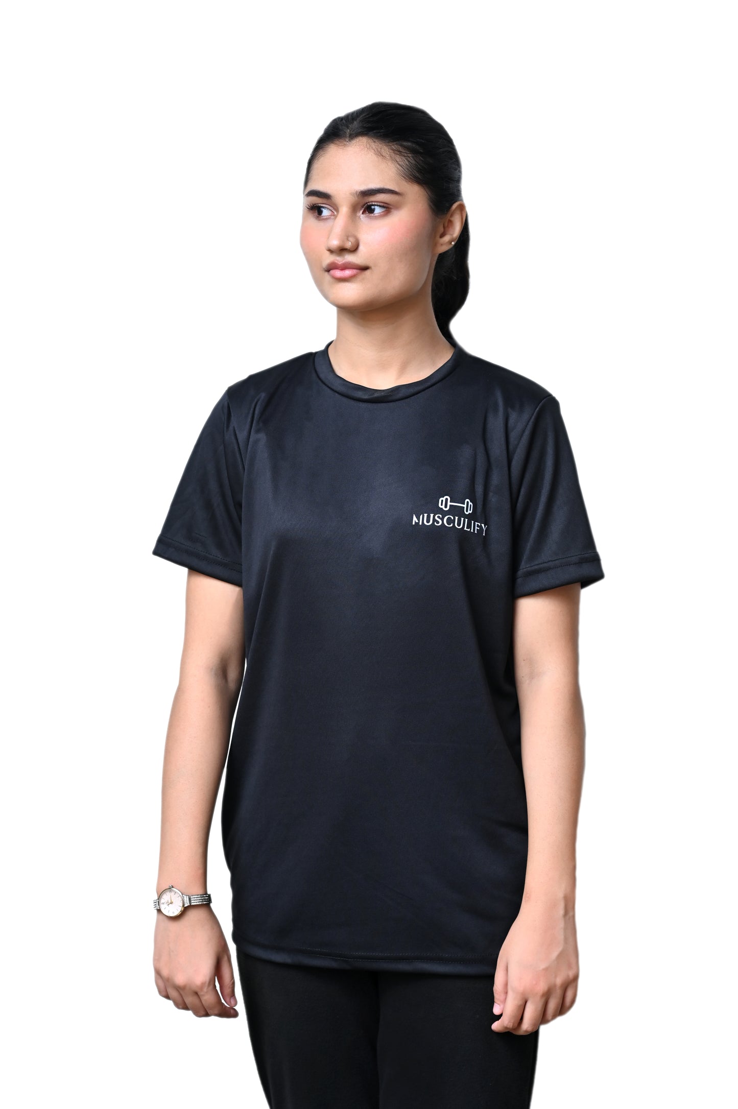 PLAIN BLACK ROUND NECK DRY T-SHIRT (WOMENS)