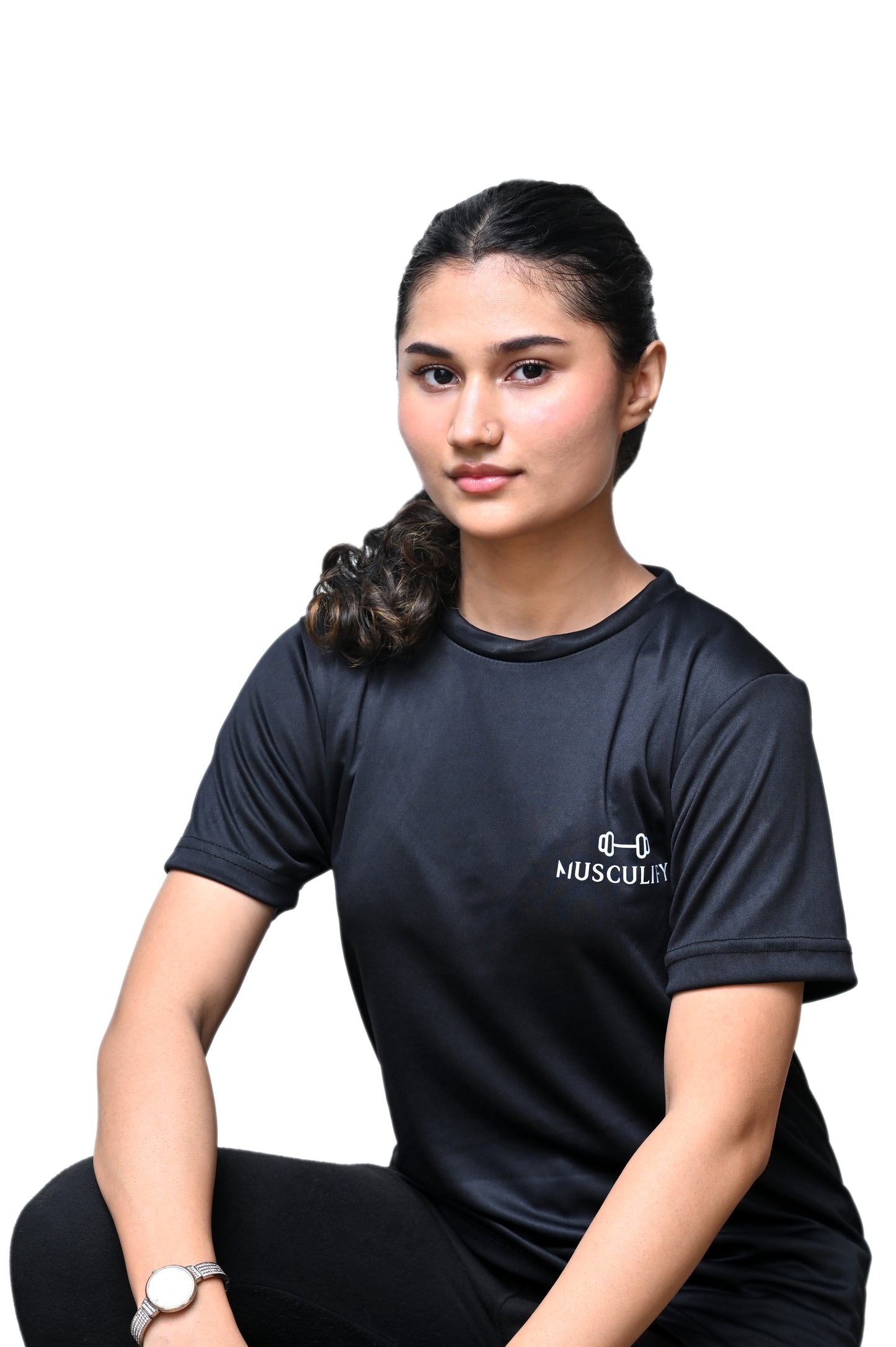 PLAIN BLACK ROUND NECK DRY T-SHIRT (WOMENS)