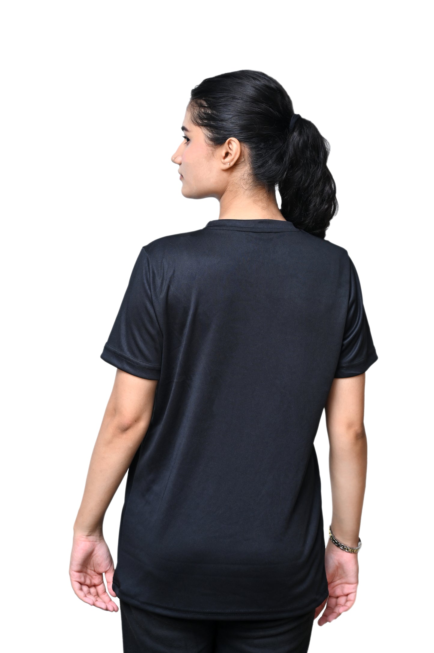 PLAIN BLACK ROUND NECK DRY T-SHIRT (WOMENS)