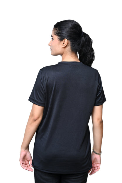 PLAIN BLACK ROUND NECK DRY T-SHIRT (WOMENS)