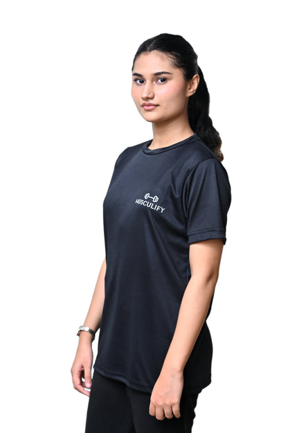 PLAIN BLACK ROUND NECK DRY T-SHIRT (WOMENS)