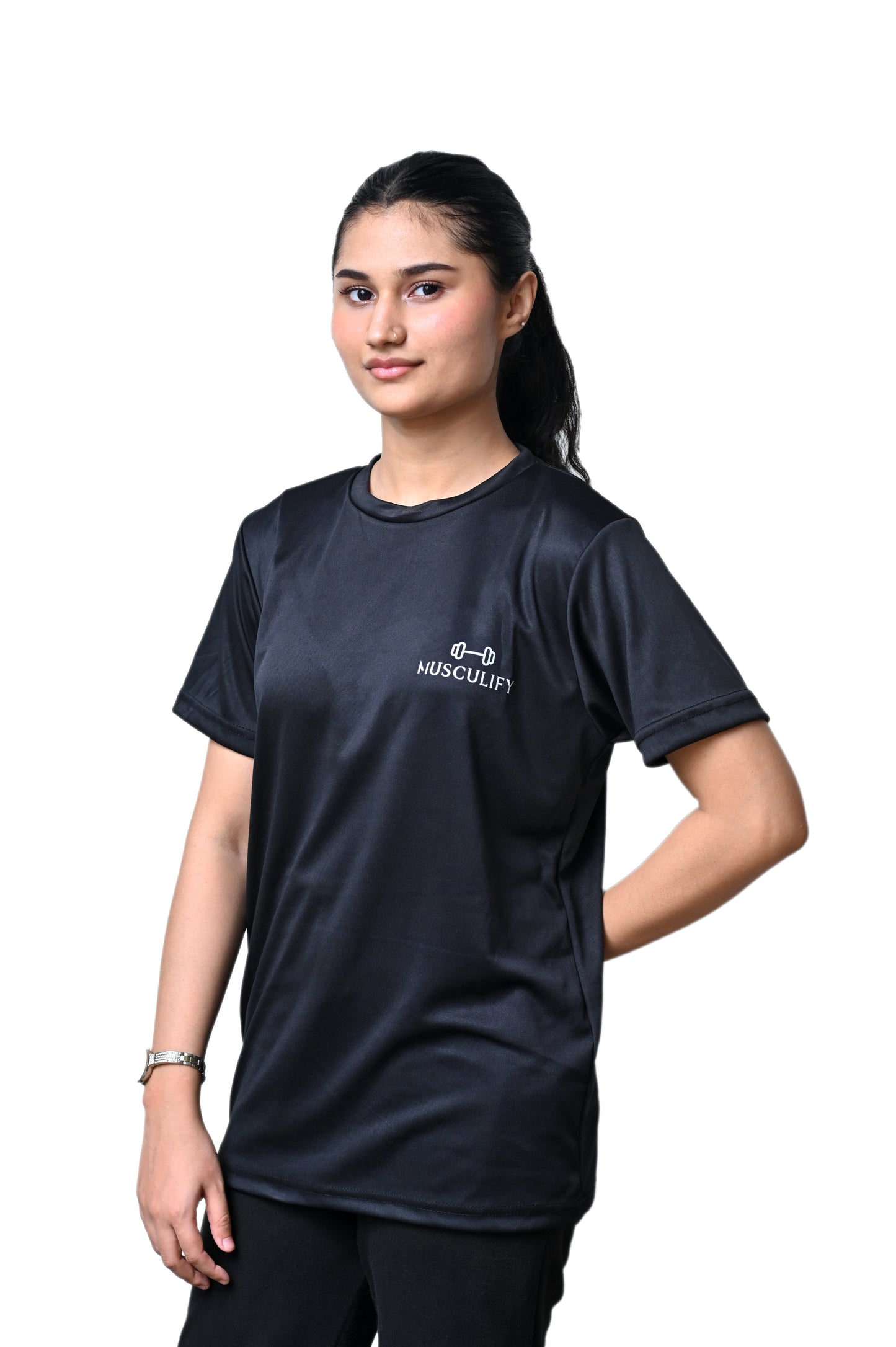 PLAIN BLACK ROUND NECK DRY T-SHIRT (WOMENS)