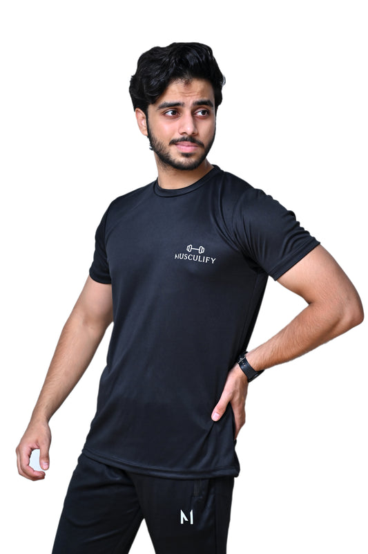 PLAIN BLACK ROUND NECK DRY T-SHIRT (MENS)
