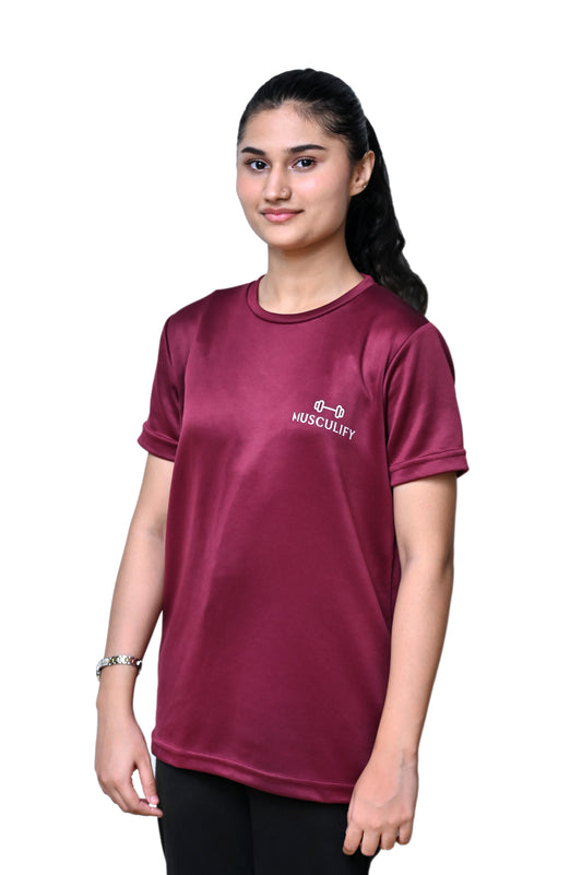 PLAIN MAROON ROUND NECK DRY T-SHIRT (Women's)