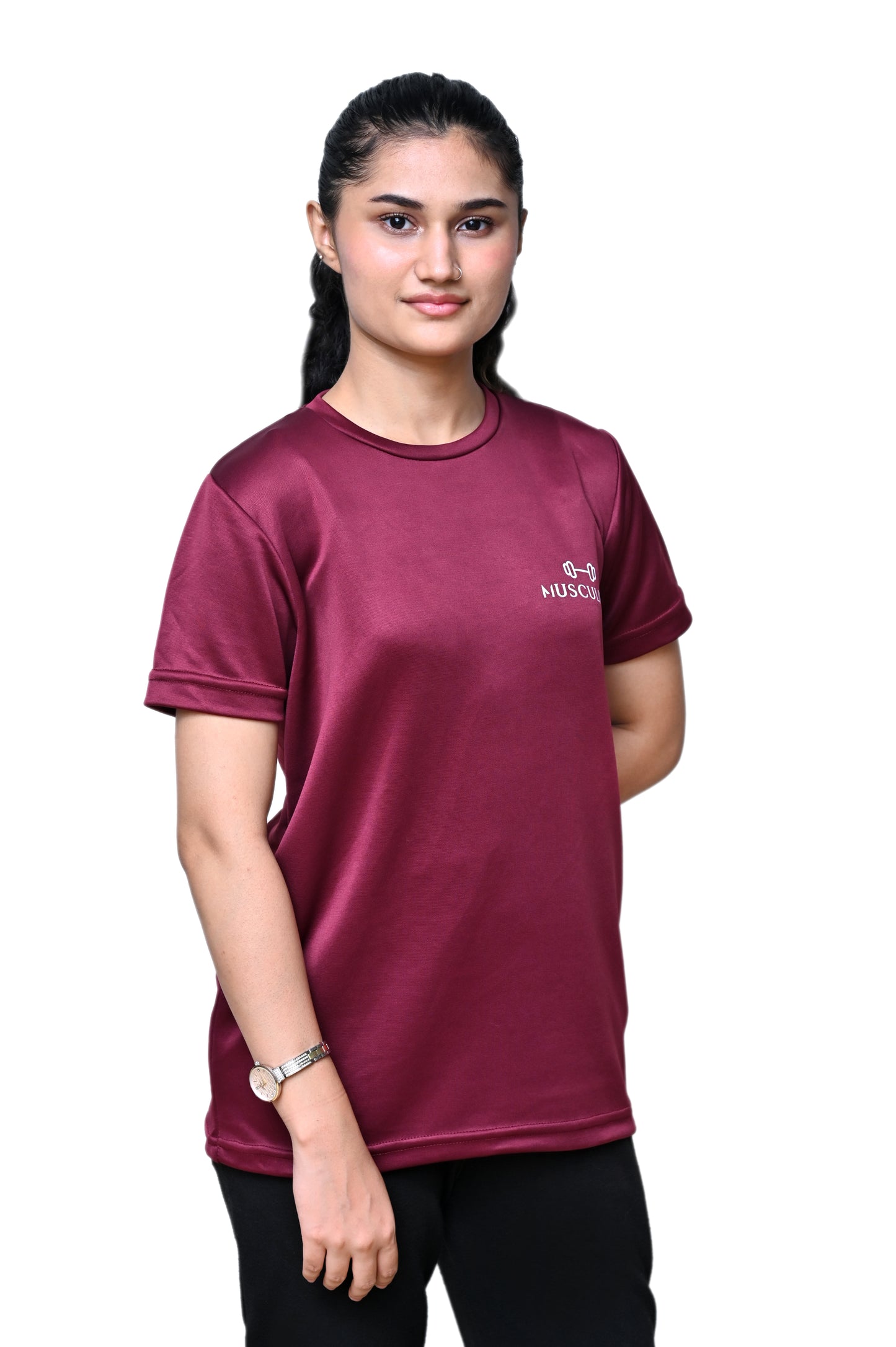 PLAIN MAROON ROUND NECK DRY T-SHIRT (Women's)