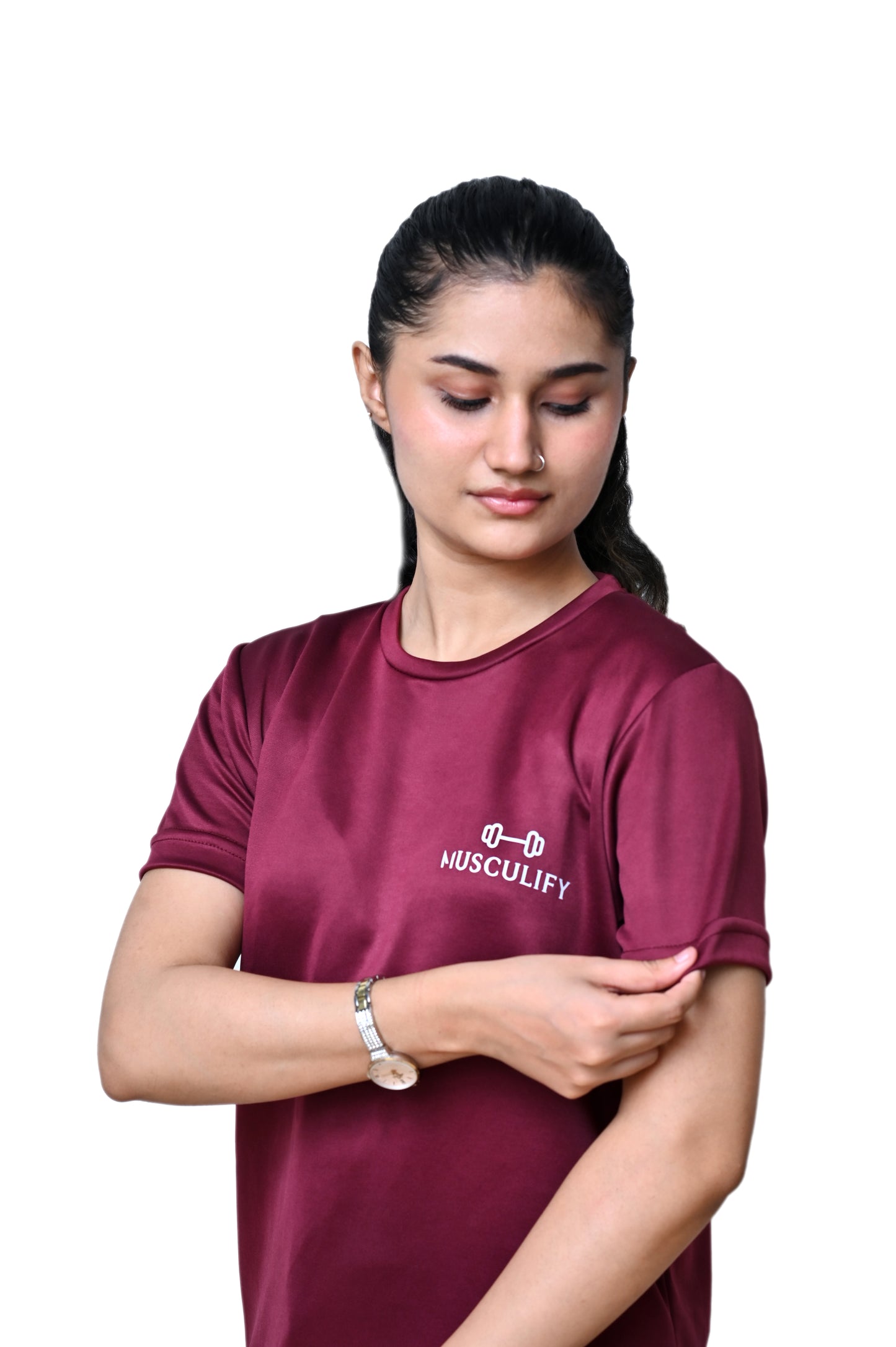 PLAIN MAROON ROUND NECK DRY T-SHIRT (Women's)