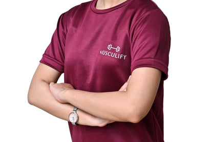 PLAIN MAROON ROUND NECK DRY T-SHIRT (Women's)