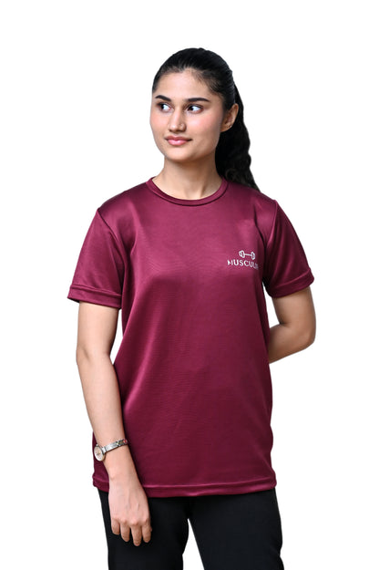 PLAIN MAROON ROUND NECK DRY T-SHIRT (Women's)
