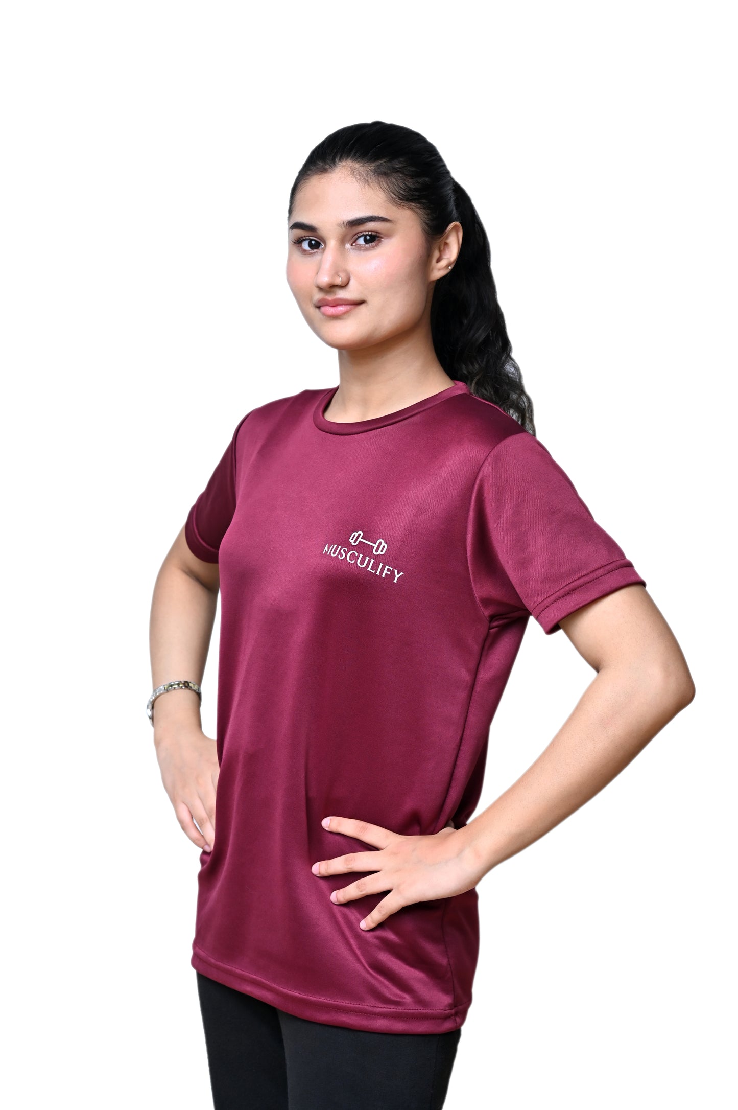 PLAIN MAROON ROUND NECK DRY T-SHIRT (Women's)