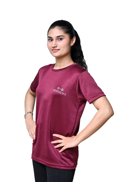 PLAIN MAROON ROUND NECK DRY T-SHIRT (Women's)