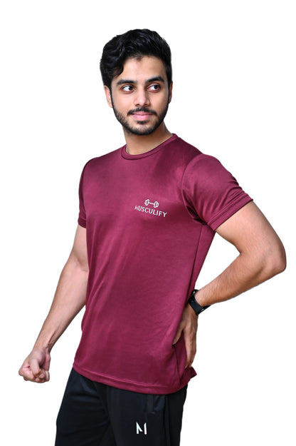 PLAIN MAROON ROUND NECK DRY T-SHIRT (MENS)