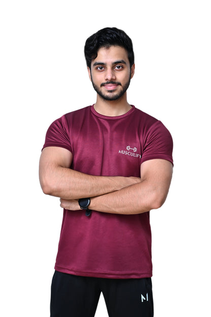 PLAIN MAROON ROUND NECK DRY T-SHIRT (MENS)
