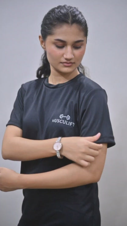 PLAIN BLACK ROUND NECK DRY T-SHIRT (WOMENS)